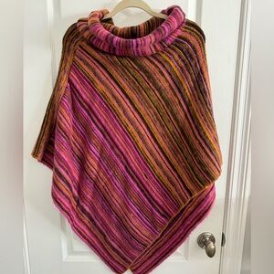 Colorful Cowl Neck Pullover Poncho One Size